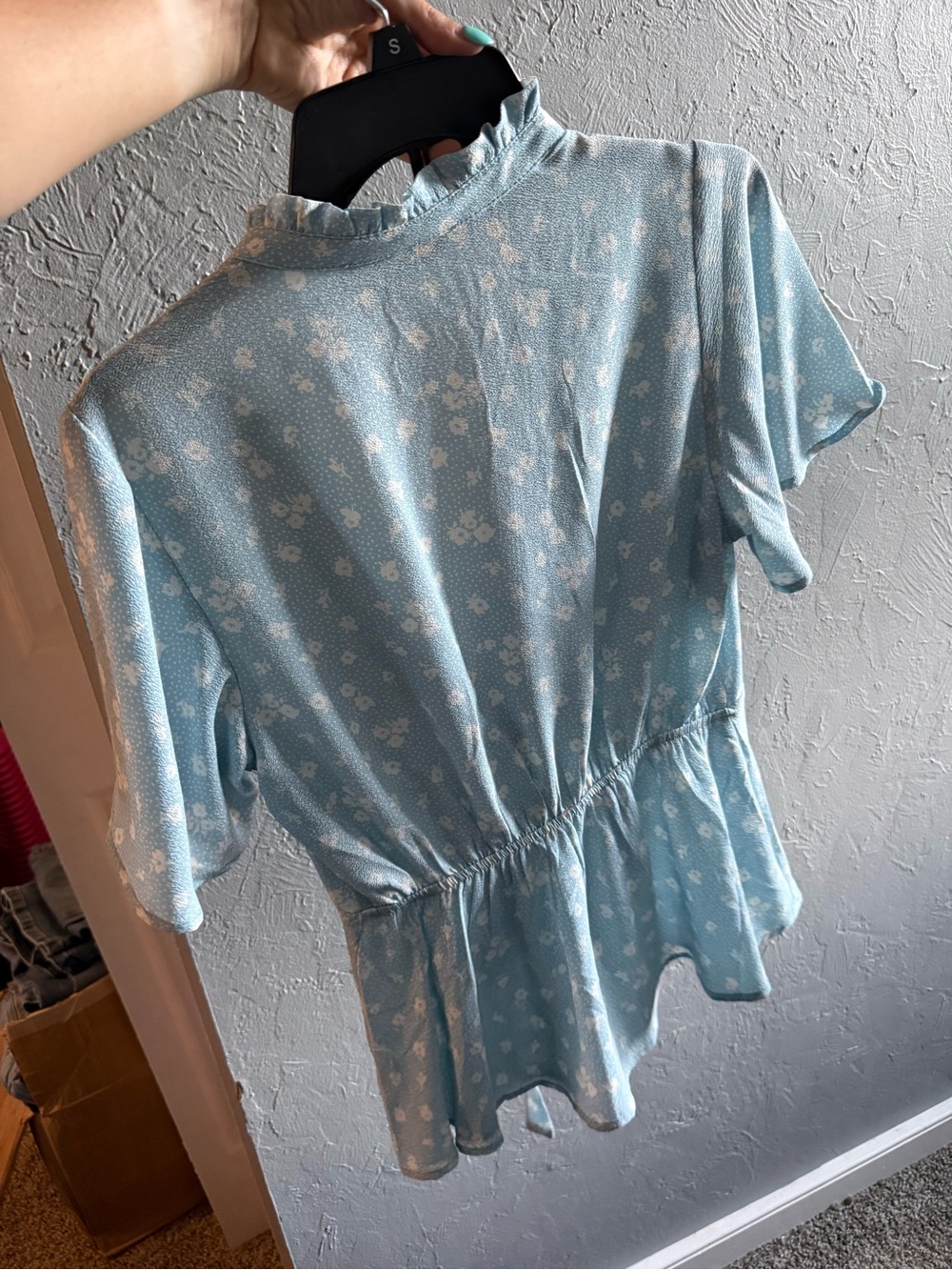 Monteau Light Blue Floral Wrap Top - Picture 2 of 3